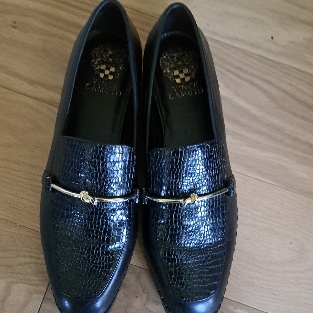 Vince Camuto Black Loafers with Gold Accent